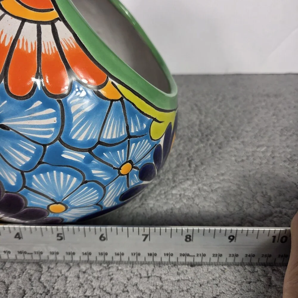 Talavera Cat PlanterMexican Pottery Art Hand Painted Pot 8.5